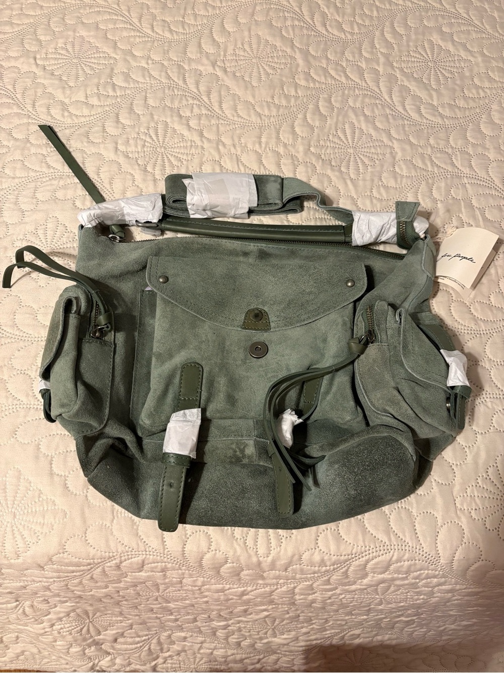 Women  Suede Tote in Sage Green